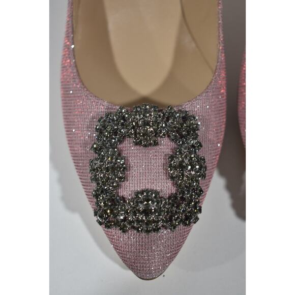 Manolo Blahnik Hangisi 70 Pink Glitter Crystal Jewel Buckle Low Heel Pump 39 - Picture 6 of 12